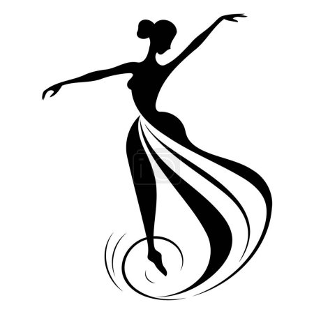 Illustration for Black silhouette of ballerina on white background. Vector illustration. - Royalty Free Image