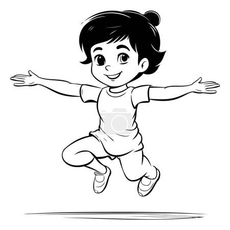 Illustration for Illustration of a happy little girl jumping on a white background. - Royalty Free Image