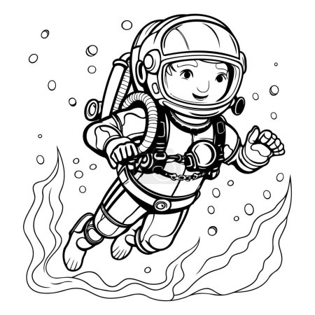 Téléchargez les illustrations : Jolie petite fille cosmonaute dans la mer. Illustration vectorielle. - en licence libre de droit