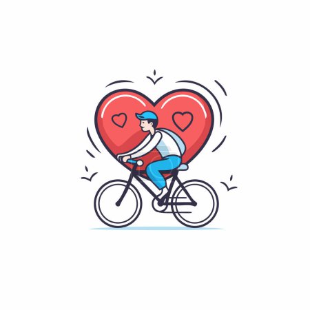 Téléchargez les illustrations : Illustration vectorielle d'un homme en vélo avec un cœur à la main. - en licence libre de droit