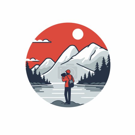 Illustration for Hike to the mountains. Vector illustration in a flat style. - Royalty Free Image