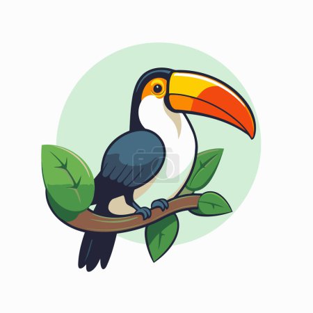 Ilustración de Pájaro tucán en una rama. Ilustración vectorial en estilo de dibujos animados. - Imagen libre de derechos