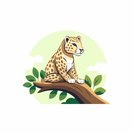 Illustration for Cheetah sitting on a tree. Vector illustration in cartoon style - Royalty Free Image