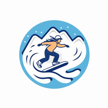 Téléchargez les illustrations : Icône Snowboarder. Illustration vectorielle d'un snowboardeur dans la neige. - en licence libre de droit