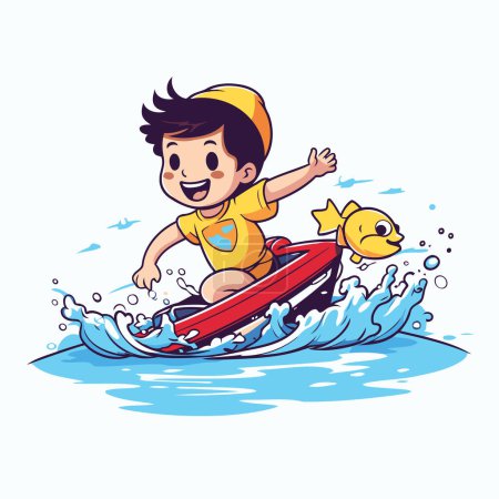 Illustration for Little boy riding a jet ski on the sea. Vector illustration. - Royalty Free Image