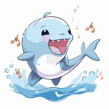 Téléchargez les illustrations : Joli bébé baleine sautant hors de l'eau. Illustration vectorielle. - en licence libre de droit