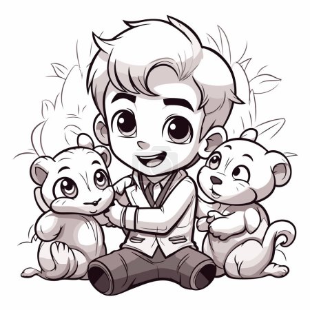 Ilustración de Ilustración vectorial de Cartoon boy con un grupo de osos de peluche. - Imagen libre de derechos