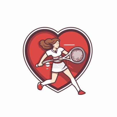 Ilustración de Chica tenista sosteniendo raqueta y pelota en forma de corazón. Ilustración vectorial - Imagen libre de derechos