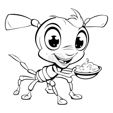 Téléchargez les illustrations : Illustration d'une jolie fourmi de bande dessinée avec bol de céréales - en licence libre de droit