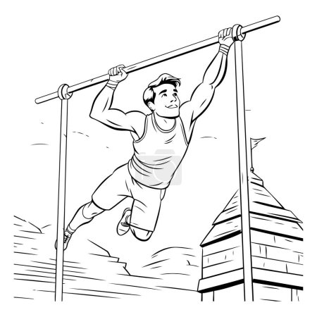 Téléchargez les illustrations : Illustration d'un homme faisant des tractions sur une barre horizontale - en licence libre de droit