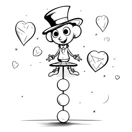Téléchargez les illustrations : Illustration de bande dessinée d'un magicien jonglant avec les cœurs sur un bâton. - en licence libre de droit