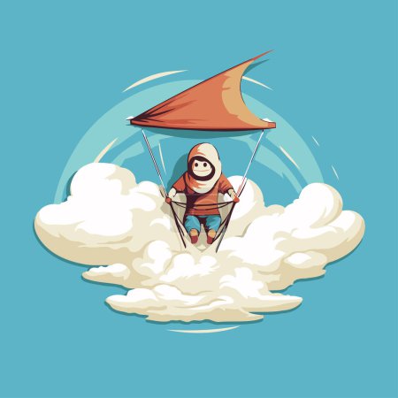 Ilustración de Paracaidista volando en las nubes. Ilustración vectorial en estilo de dibujos animados. - Imagen libre de derechos