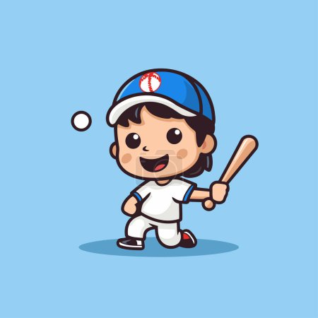 Illustration for Baseball Player Mascot Character Vector Illustration. Cute Cartoon style - Royalty Free Image