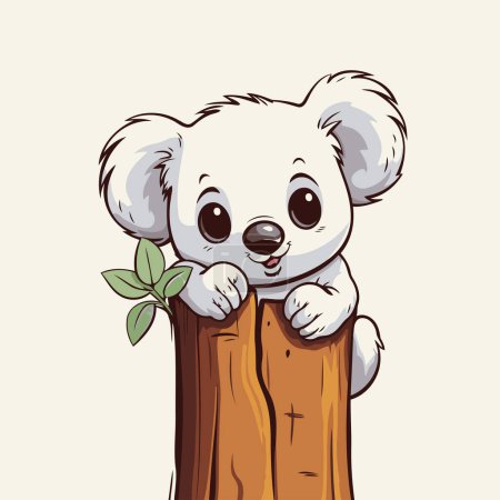 Téléchargez les illustrations : Mignon koala assis sur une souche d'arbre. Illustration vectorielle. - en licence libre de droit