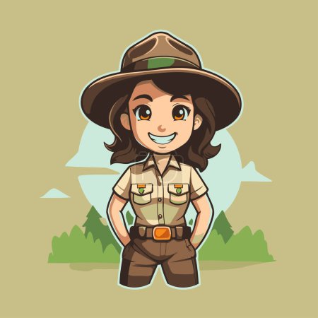 Illustration for Cute cartoon girl in safari outfit. Vector illustration of a girl in safari outfit. - Royalty Free Image