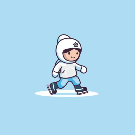 Téléchargez les illustrations : Joli petit garçon patinant sur glace. Illustration vectorielle dans le style dessin animé. - en licence libre de droit