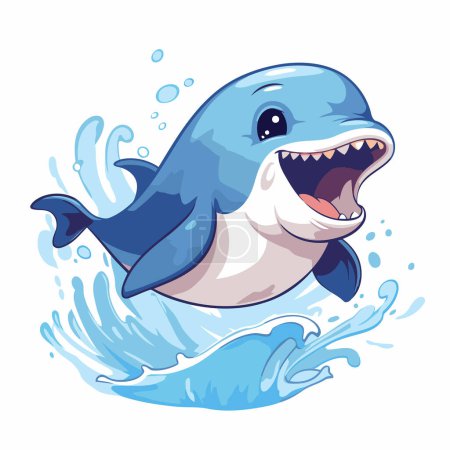 Illustration for Cute cartoon whale jumping out of the water. Vector illustration. - Royalty Free Image