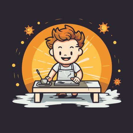 Illustration for Boy playing board game vector illustration. Cartoon boy playing board game. - Royalty Free Image