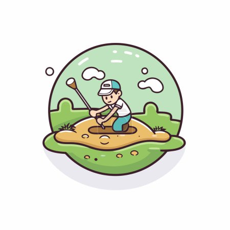 Téléchargez les illustrations : Joueur de golf jouant au golf. Illustration vectorielle d'un personnage de dessin animé. - en licence libre de droit