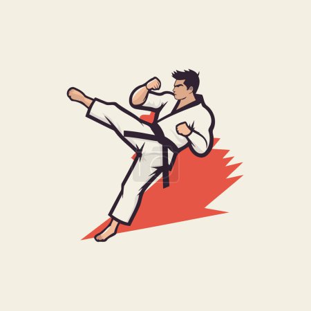 Taekwondo-Kämpfer mit Karategürtel. Vektorillustration.