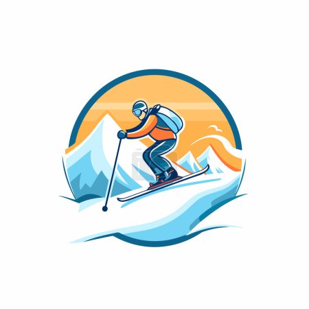 Téléchargez les illustrations : Ski en montagne. Illustration vectorielle d'un skieur skieur en montagne. - en licence libre de droit