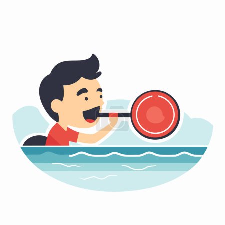 Illustration for Man rowing on a paddle board. Flat style vector illustration. - Royalty Free Image