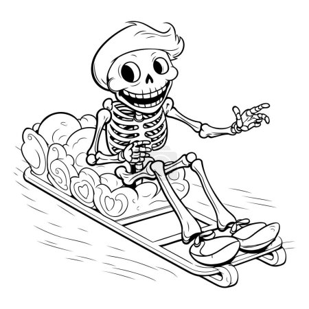 Illustration for Skeleton riding a snowboard. Vector illustration for coloring book. - Royalty Free Image