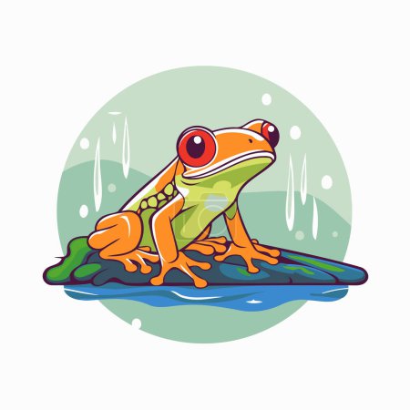Frog cartoon icon. Vector illustration of frog on the water.