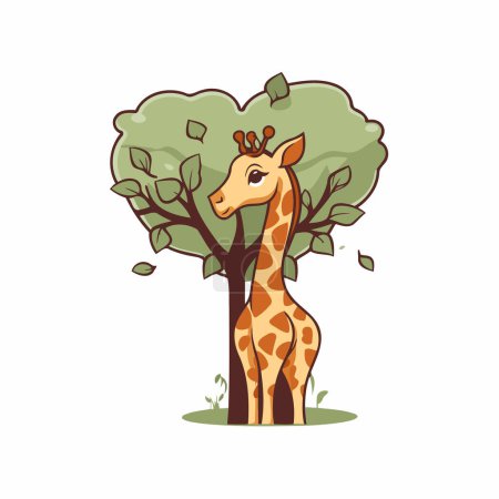 Illustration for Cartoon giraffe with tree on white background. Vector illustration. - Royalty Free Image