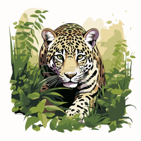 Téléchargez les illustrations : Jaguar dans la jungle. Illustration vectorielle de l'animal sauvage. - en licence libre de droit