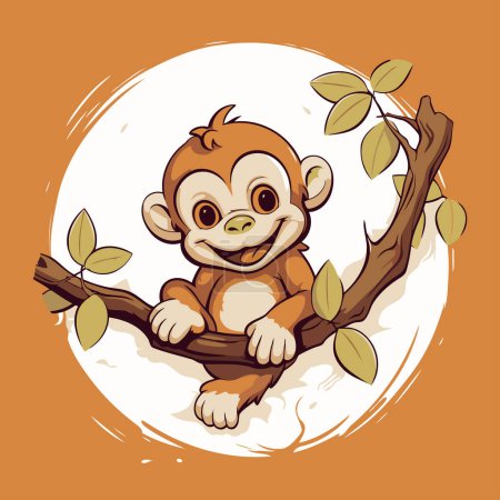 Ilustración de Lindo mono sentado en una rama de árbol. ilustración vector de dibujos animados. - Imagen libre de derechos