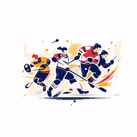Illustration for Ice hockey players. Vector illustration in flat style on white background. - Royalty Free Image