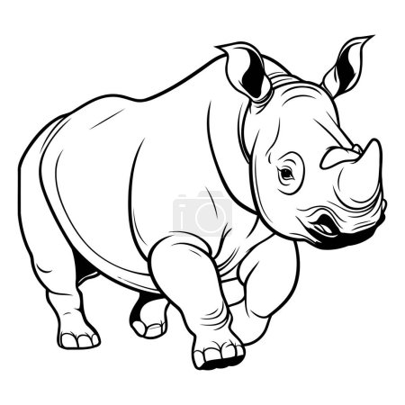 Ilustración de Rhinoceros - Ilustración de dibujos animados en blanco y negro. Vector - Imagen libre de derechos
