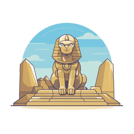 Ilustración de Esfinge egipcia en el fondo del antiguo templo. Ilustración vectorial - Imagen libre de derechos