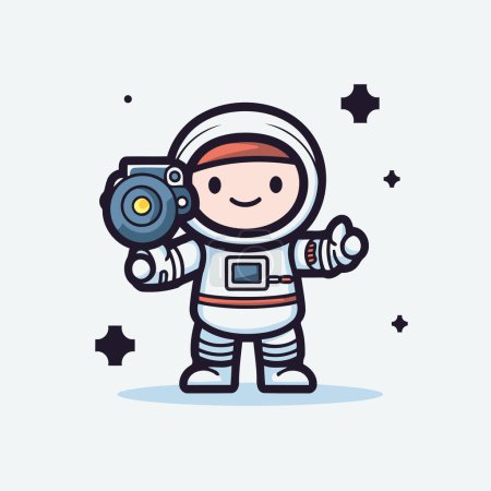Illustration for Cartoon Astronaut with camera. Cute and funny vector illustration. - Royalty Free Image