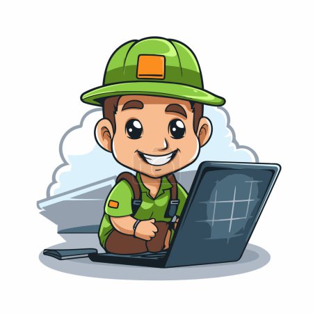 Worker with laptop character design. Vector illustration. Isolated on white background.