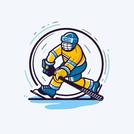 Illustration for Hockey player with the stick and puck. sport vector logo design - Royalty Free Image