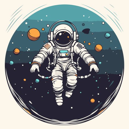 Téléchargez les illustrations : Astronaute dans l'espace. Illustration vectorielle pour votre design. - en licence libre de droit