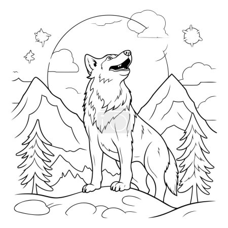 Illustration for Wolf in the mountains. Vector illustration. Coloring book for children. - Royalty Free Image