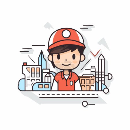 Illustration for Illustration of a boy working in the city. Flat design. - Royalty Free Image