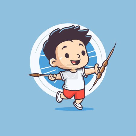 Cute boy holding a spear. Vector illustration. Cartoon style.