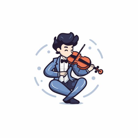 Téléchargez les illustrations : Joli garçon jouant du violon. Illustration vectorielle dans le style dessin animé. - en licence libre de droit