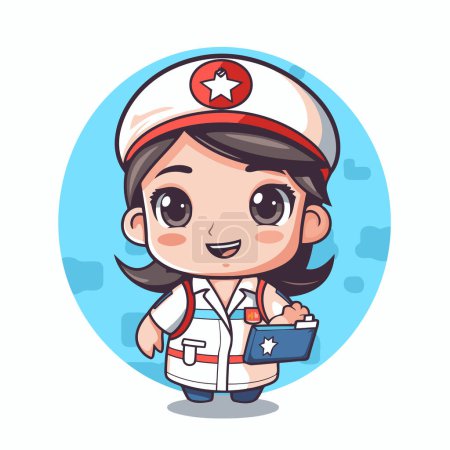Ilustración de Enfermera linda con botiquín de primeros auxilios personaje de dibujos animados vector ilustración diseño gráfico - Imagen libre de derechos