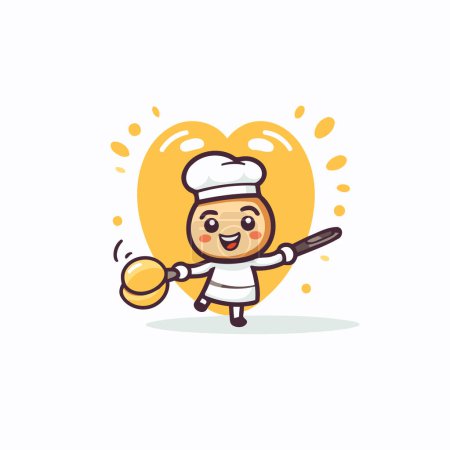 Illustration for Cute chef with ladle and spoon in heart shape. Vector illustration. - Royalty Free Image