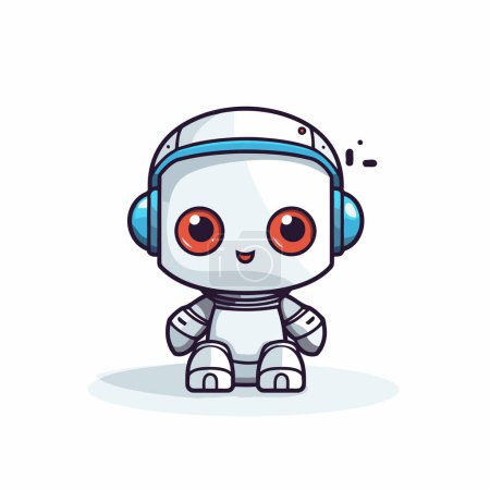 Illustration for Cute little robot with headphones. Cute cartoon vector illustration. - Royalty Free Image