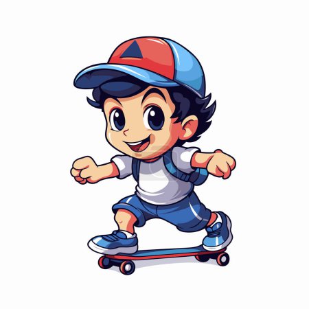 Illustration for Vector illustration of a boy riding a skateboard on a white background - Royalty Free Image