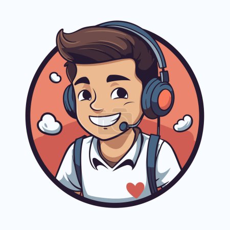 Illustration for Cute boy with headphones. Vector illustration of a boy with headphones. - Royalty Free Image
