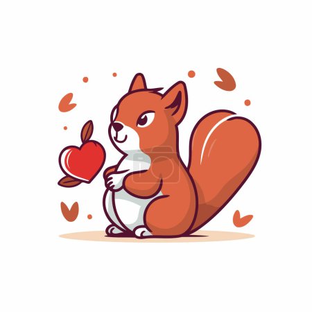 Téléchargez les illustrations : Joli écureuil avec une pomme à la main. Illustration vectorielle. - en licence libre de droit