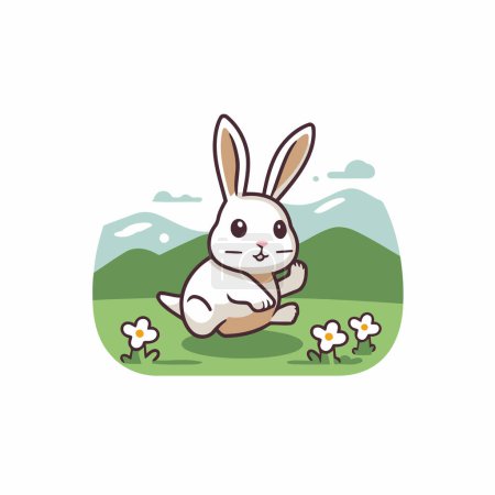 Illustration for Cute cartoon bunny sitting on the meadow. Vector illustration. - Royalty Free Image