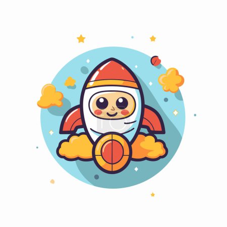 Illustration for Cute cartoon rocket with shield on white background. Vector illustration. - Royalty Free Image